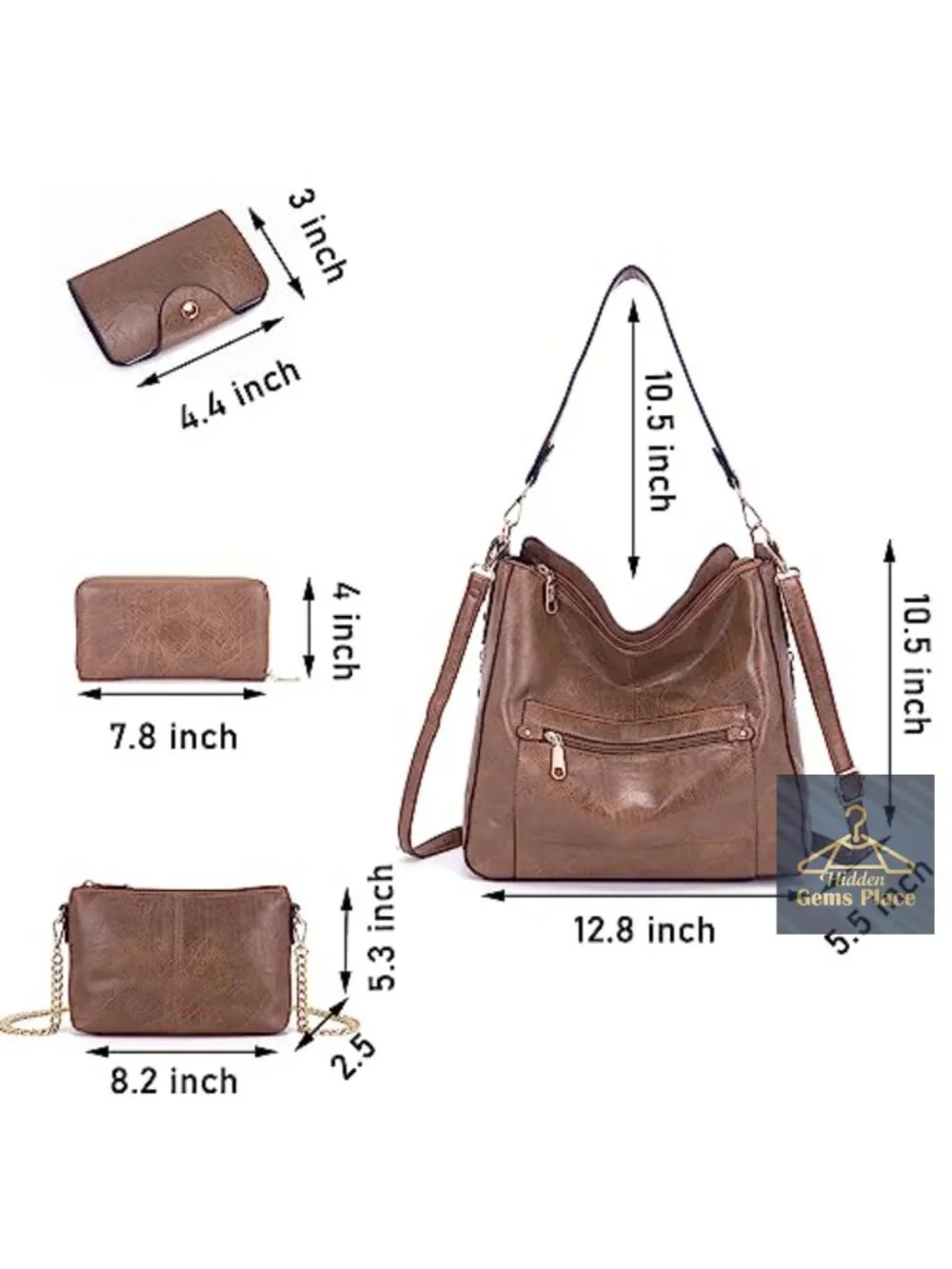 Spacious Hobo Bag 4-Piece Set, Large Crossbody & Shoulder, Fits Tablet,